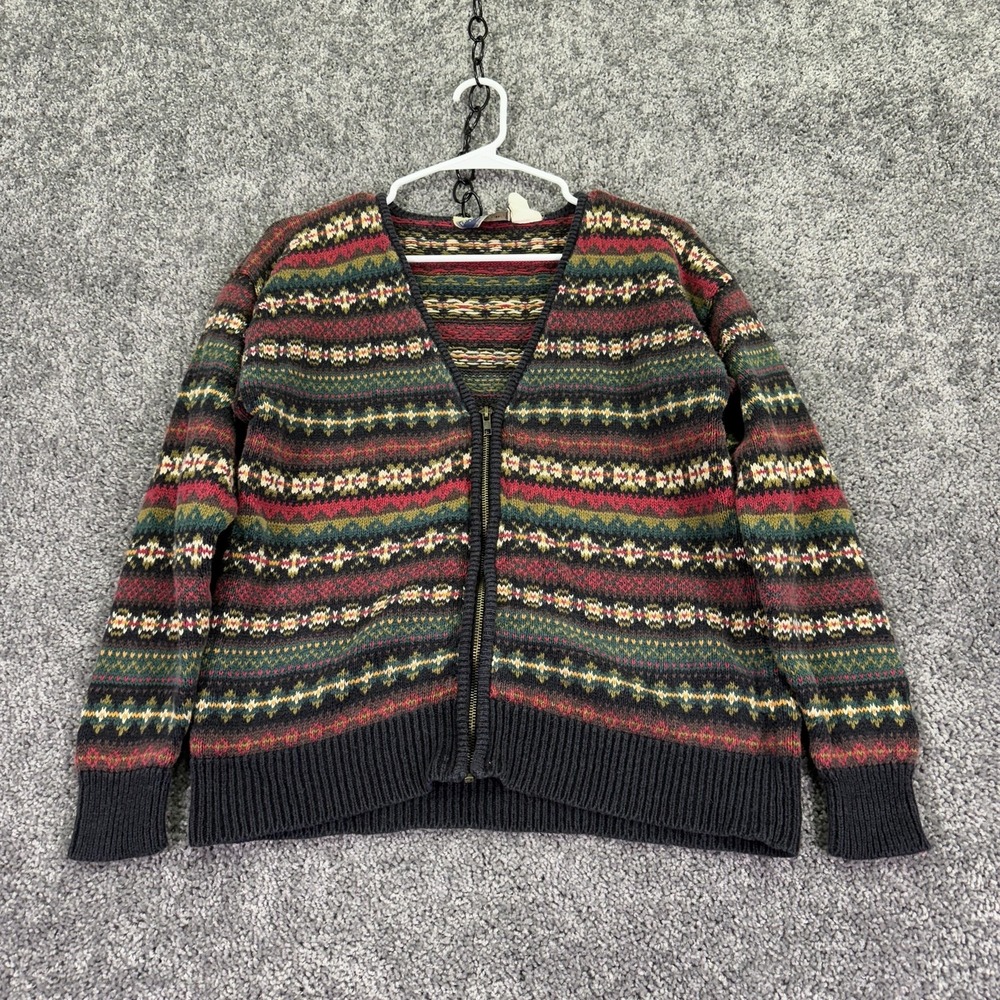 Erika Classics Sweater Womens Medium Multicolor Fair Isle Full Zip Cardigan Knit
